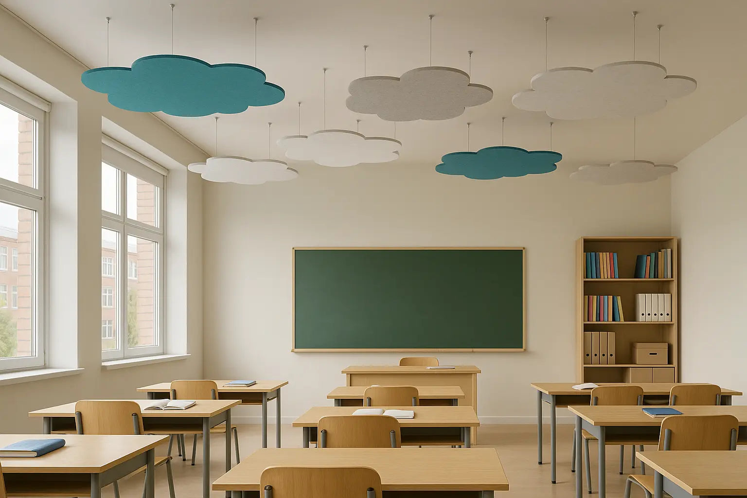 Suspended Ceiling Panels - Acoustic Felt CLOUD M in classroom interior Decormania UK